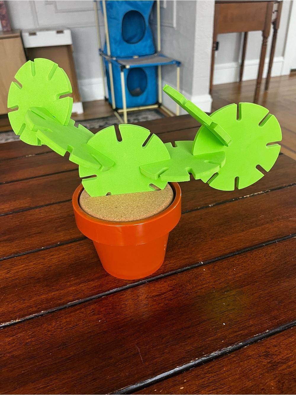 Foam Cactus Coasters in Bright Green with Orange Pot